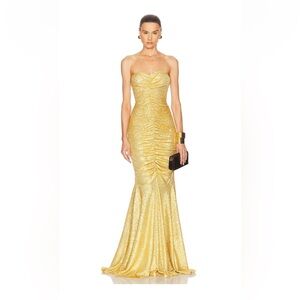 *Brand New* Norma Kamali Strapless Shimmering Gold Ruched Mermaid Gown